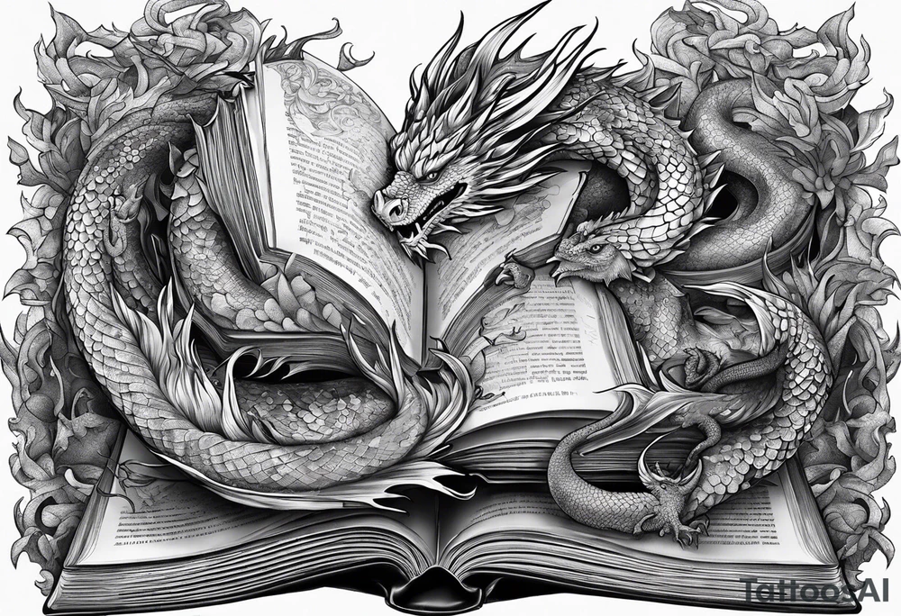 a book with pages falling out that turn into dragons tattoo idea