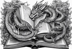 a book with pages falling out that turn into dragons tattoo idea
