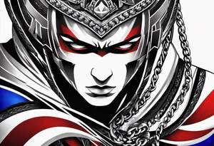 Full Arm sleeve, black, gray, silver, red, royal blue, subtle motorcycle chain, wrestler tattoo idea