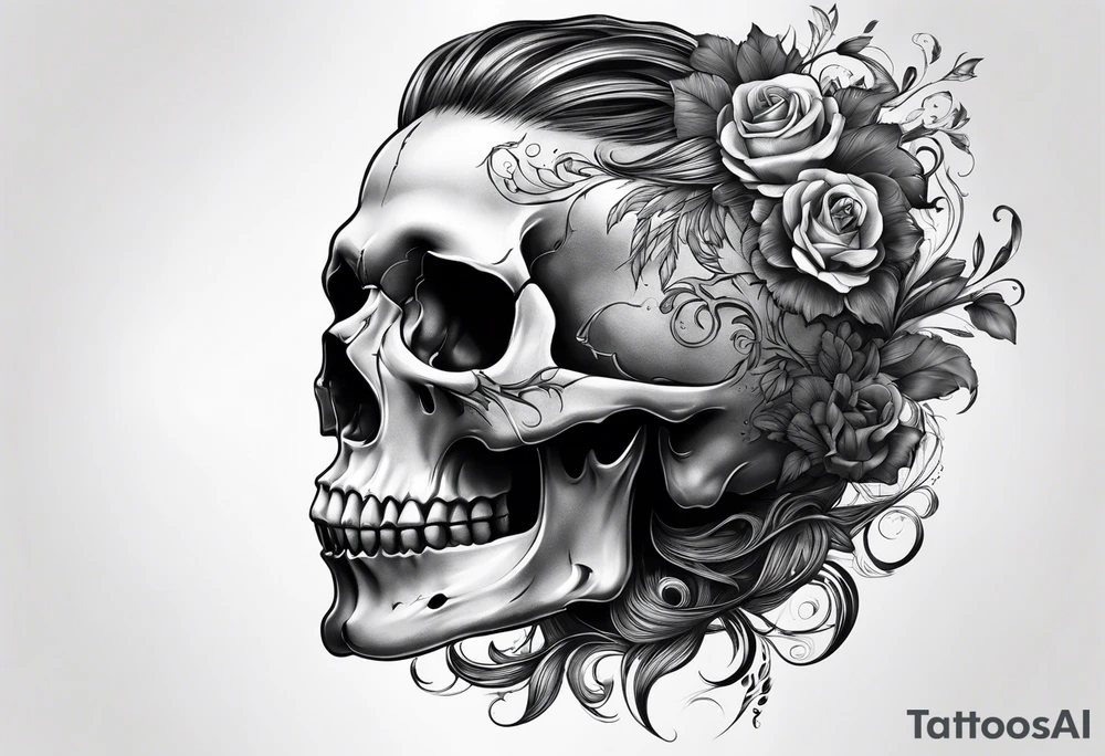 Male skull decaying side view hair tattoo idea