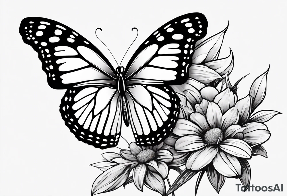 5. Butterfly: “A vibrant butterfly with colorful wings, resting on a flower, showcasing transformation and beauty.” tattoo idea