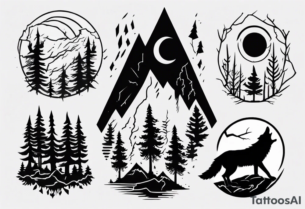 thunderstorm over a forest and a wolf howling tattoo idea thunderstorm over a forest and a wolf howling tattoo idea