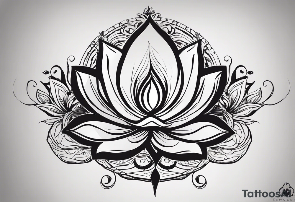 Make a strong and abstract looking combination of a  lotus flower, stone, a science helix and a Greek delta that will take up the upper left portion of my back. you will see within the lotus’s leaves should a rocky area to symbolize strength, a helix to symbolize resiliency and a Greek delta to symbolize transformation. The tattoo should overall represent resiliency and strength and present a strong, firm foundation that displays strength in the face of trauma. Make sure to also be able to identify the rock, the helix and the delta symbol tattoo idea