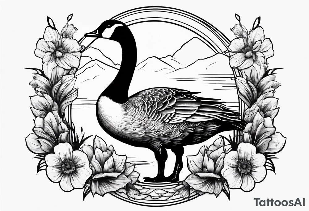 angry canadian goose with flowers at the bottom tattoo idea