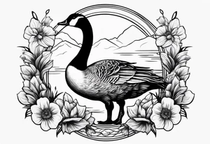angry canadian goose with flowers at the bottom tattoo idea