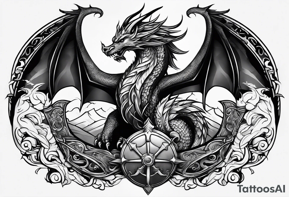 Valhalla sword shield dragon axe viking 
ship tattoo idea