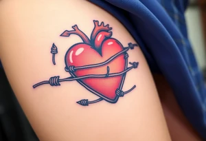 Heart wrapped in barb wire tattoo idea