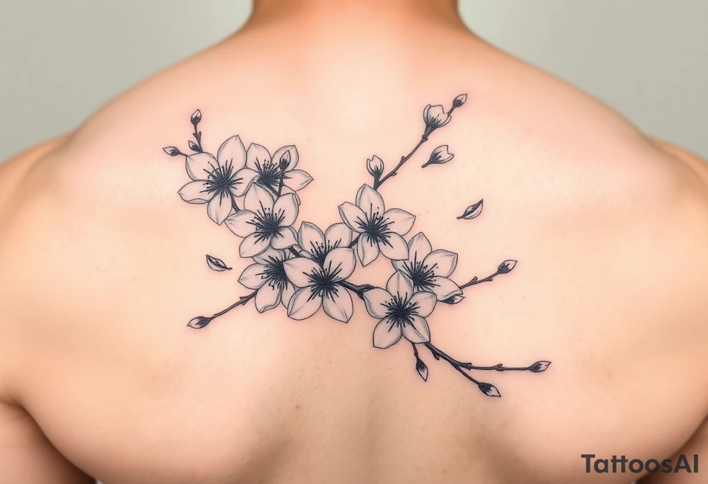 delicate cherry blossoms swirling in spring breeze with petals tattoo idea