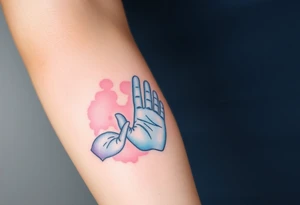 Two hand prints while a tiny handprint placed inside a larger one, shaded in watercolor pastels (light pink, baby blue, and soft lavender), representing growth and connection tattoo idea