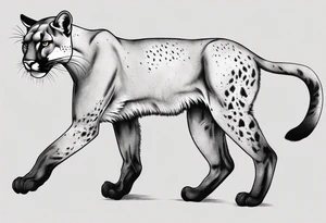A black vicious puma walking but looking to the side, where the perspective is from above tattoo idea