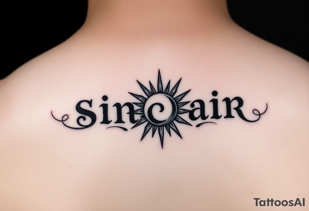 The word Sinclair and incorporate a sun at the beginning. It is a tiny microrealism tattoo tattoo idea