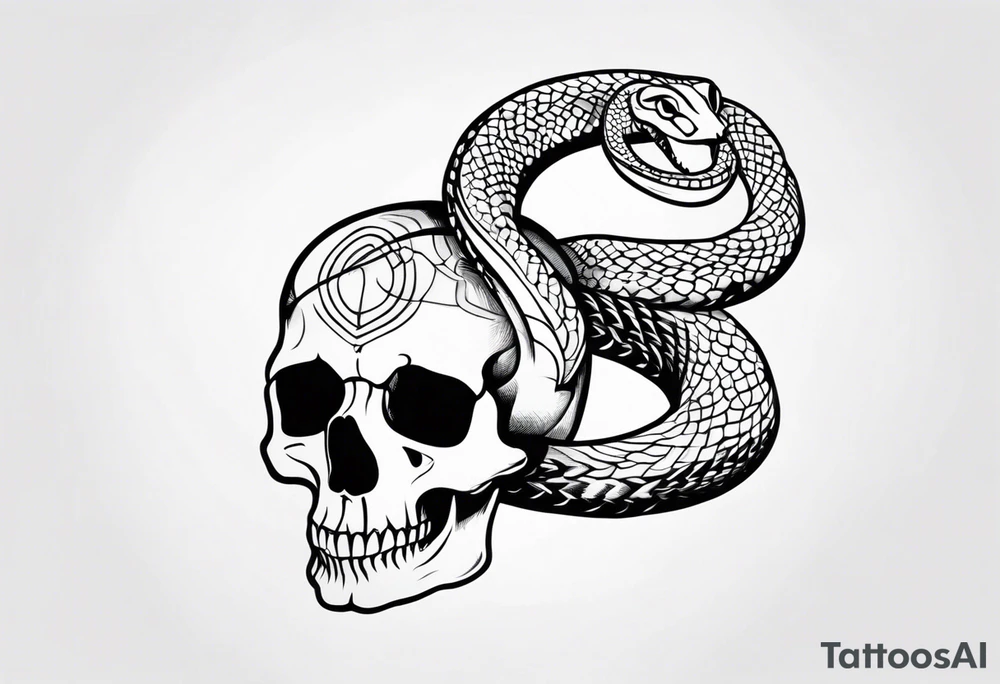 Snake on skull head tattoo idea