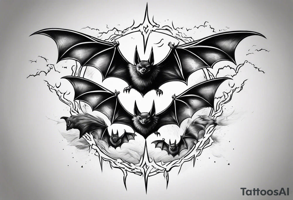 7 bats going through lightning tattoo idea