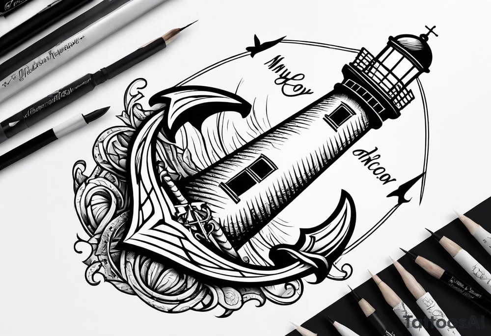Lighthouse and anchor that says "my beacon, my anchor" tattoo idea