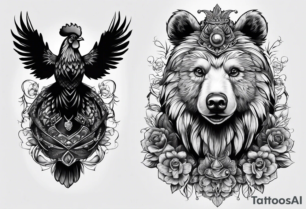 Chicken, bear, bug tattoo idea