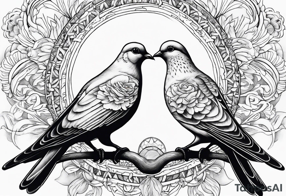 2 doves at the bottom compas sun at the top tattoo idea