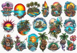 Psychedelic paradise island tattoo idea