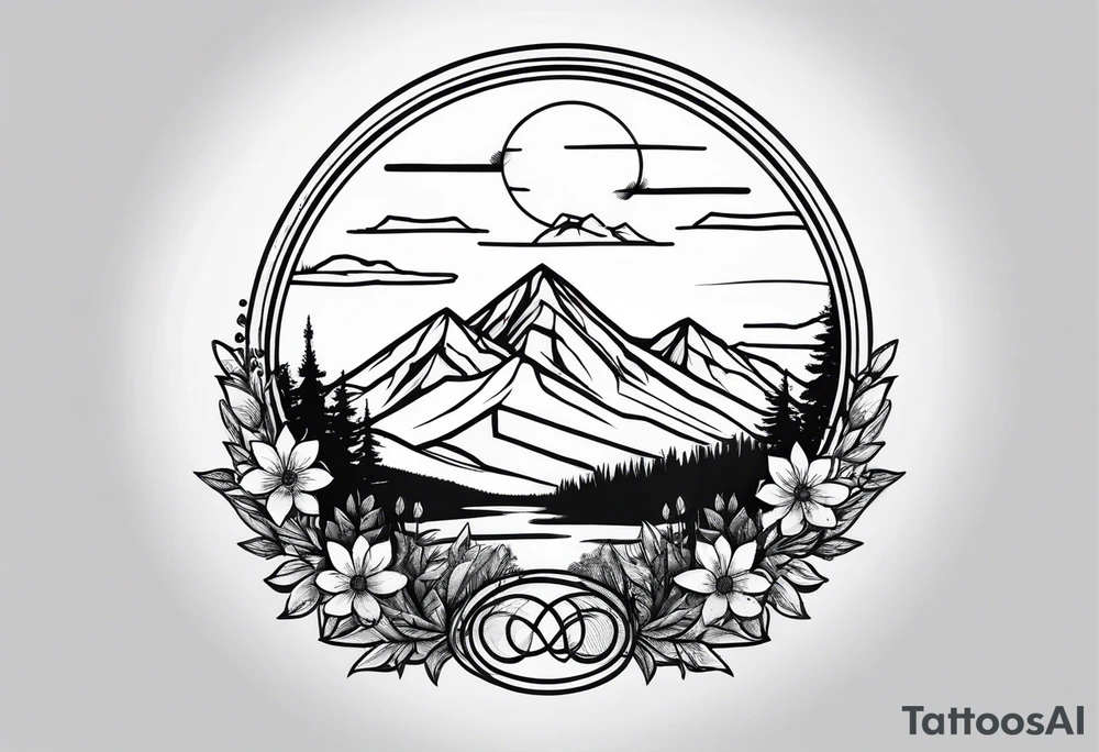 small, mountains, sun, wildflowers tattoo idea