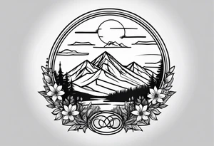 small, mountains, sun, wildflowers tattoo idea