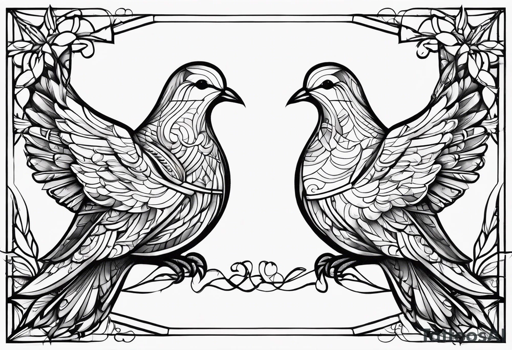Two doves with the dates 11/05/2009 and 12/08/2024 tattoo idea