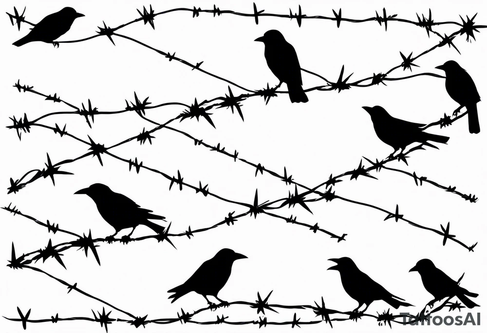 minimalist barbed wire starting from the shoulder to the arm with little crows like little kids draw them tattoo idea