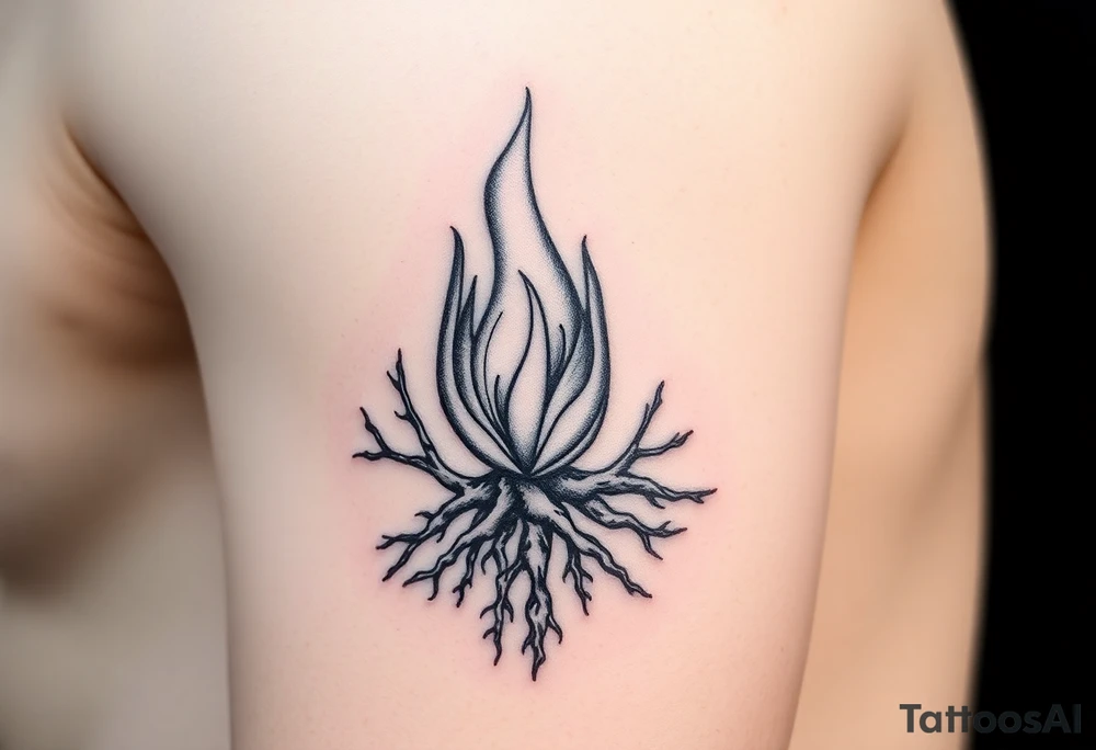 a flame in a roots form tattoo idea