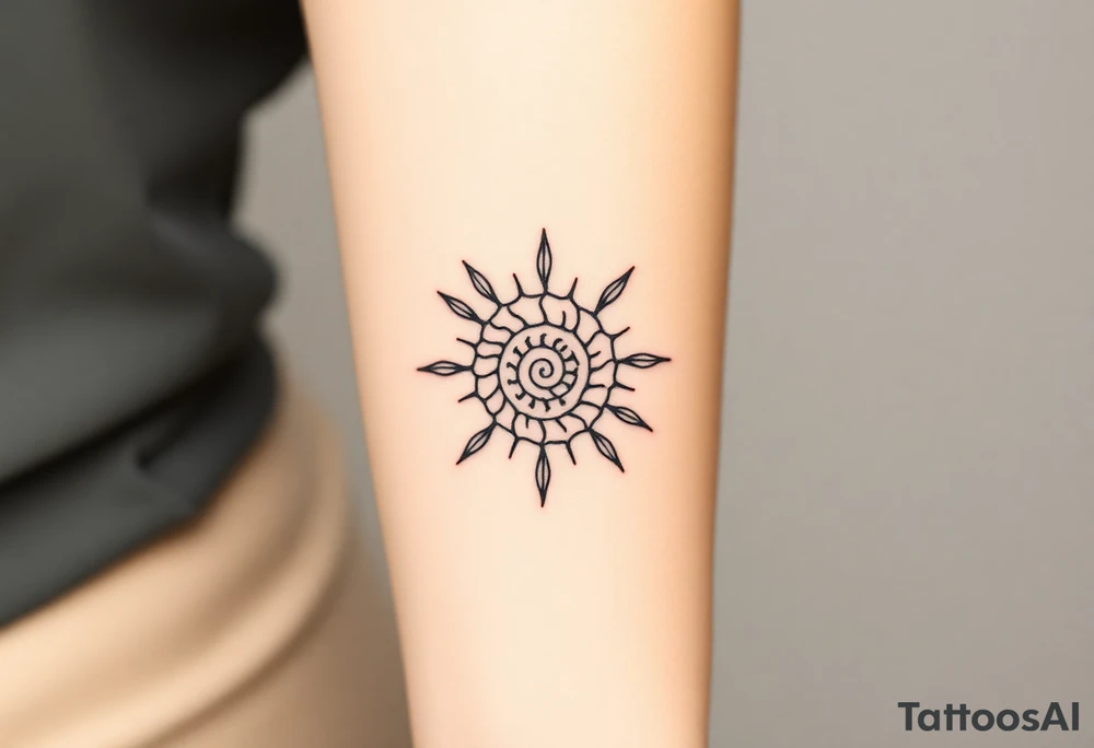 Fibonacci spiral shell sun tattoo idea