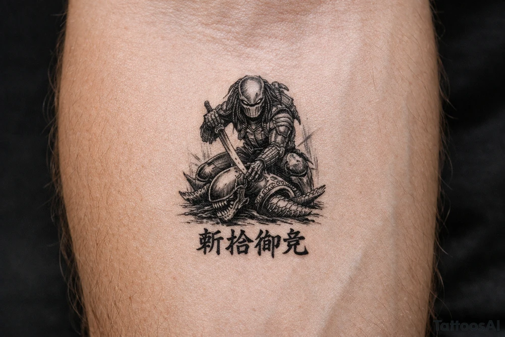 predator killing alien with the kirisute gomen below tattoo idea