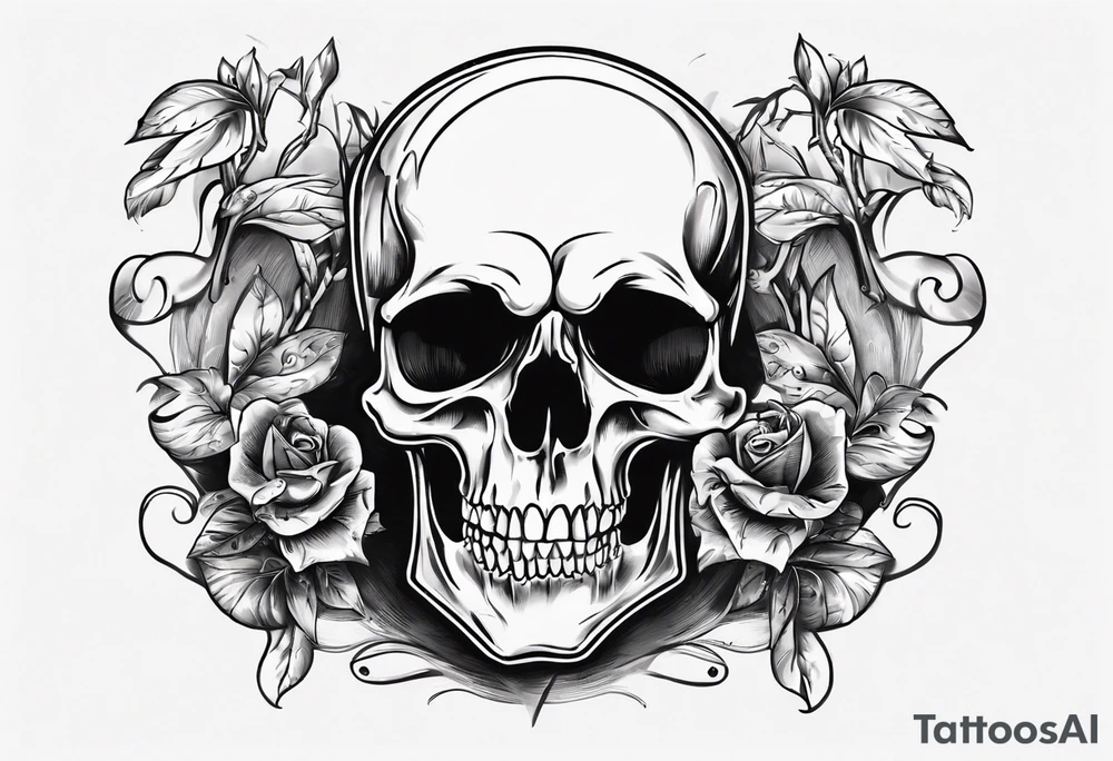 A smiling looking to the left scull inside the glass with alcohol and piece of lime tattoo idea