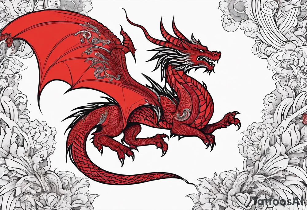 Red outline dragon tattoo for arm tattoo idea