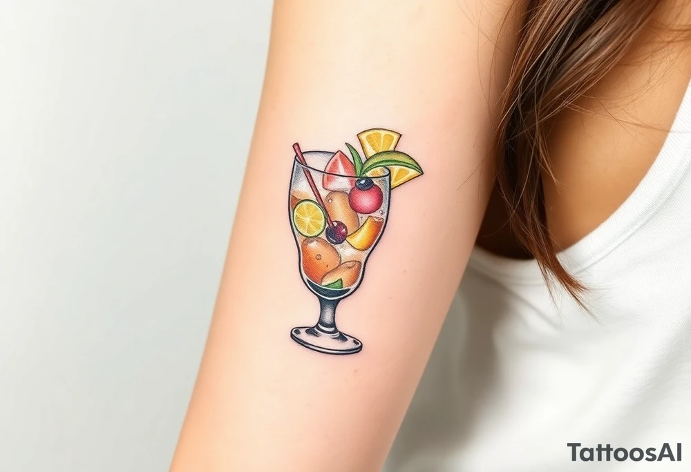Fun cocktail that you would get on a caribbean cruise in a rocks glass with lots of garnishes tattoo idea