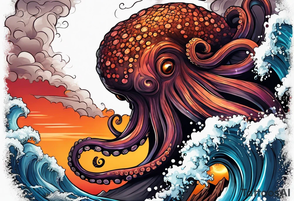 Octopus, volcano eruption tattoo idea