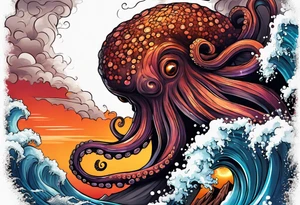 Octopus, volcano eruption tattoo idea