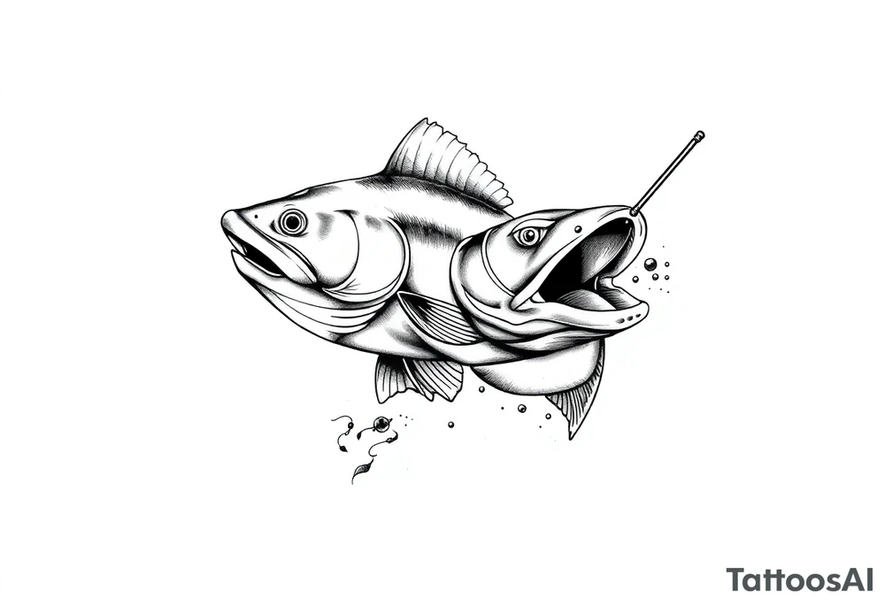 A muskelunge swimming in the water chasing a spinner bait tattoo idea