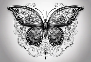 butterfly on the background of the mandala diamond network tattoo idea