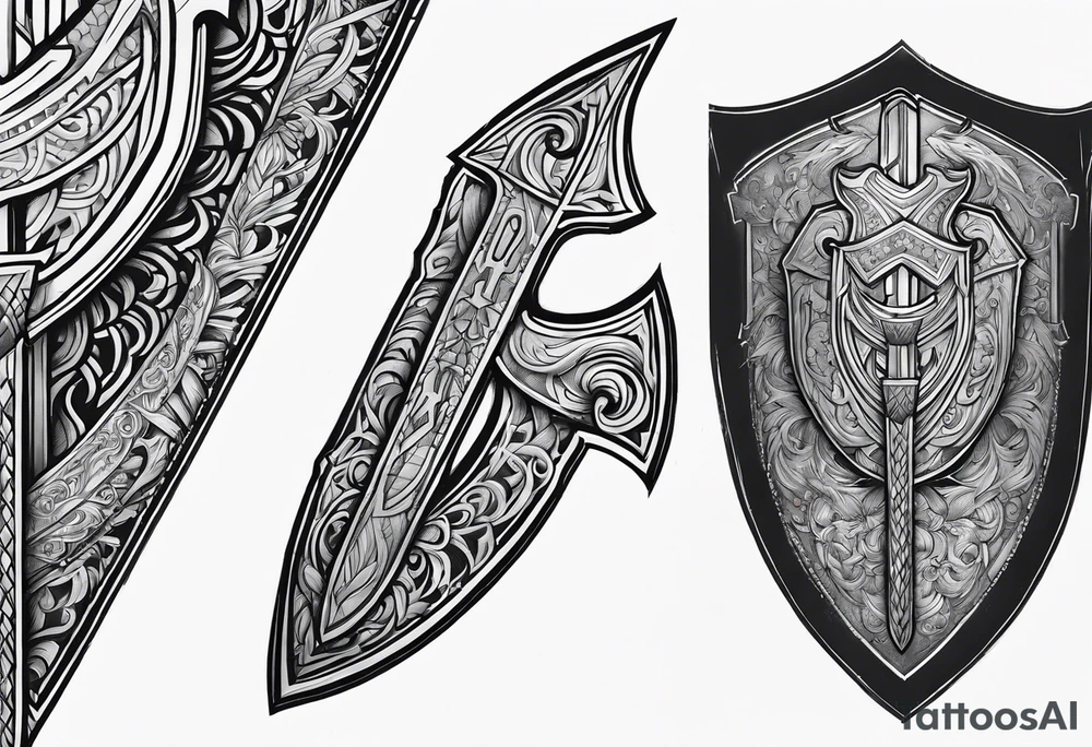 Valhalla sword shield axe armour tattoo idea