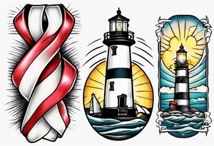 tattoo of a light house shining its light on a cancer support ribbon tattoo idea