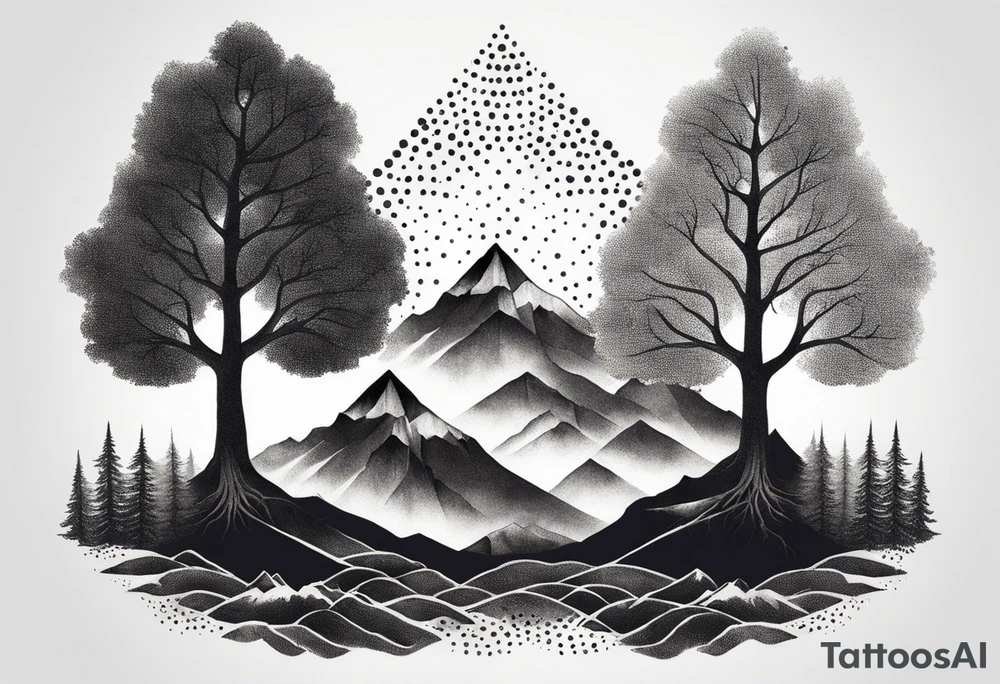 Three mountains three trees with roots tattoo idea