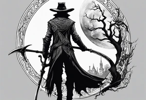 Bloodborne hunter, holding  scythe, howling tattoo idea