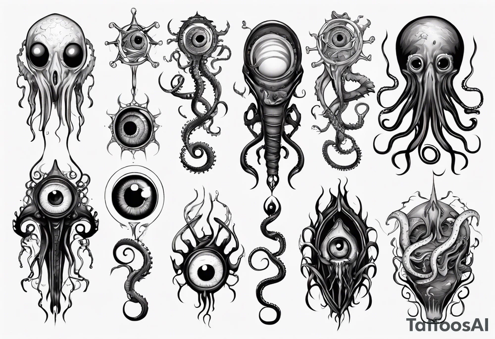 lovecraft them with eye and long tentacle tattoo idea
