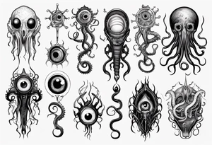 lovecraft them with eye and long tentacle tattoo idea