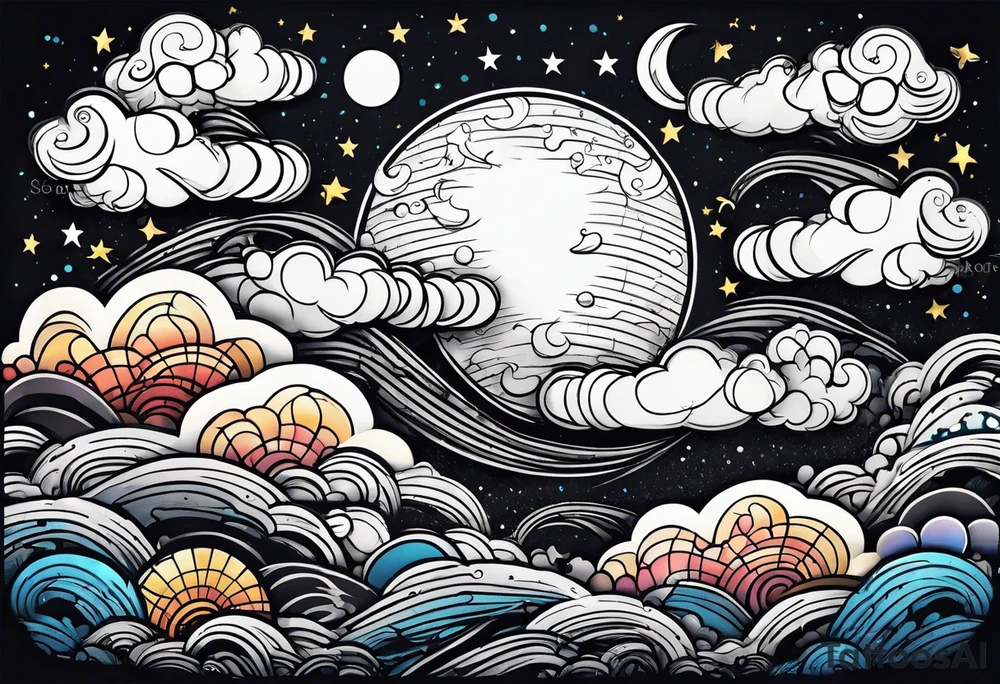 Raining cloud and moon tattoo idea