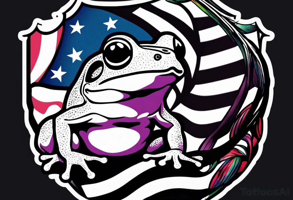 Tiny small frog holding pride flag tattoo idea