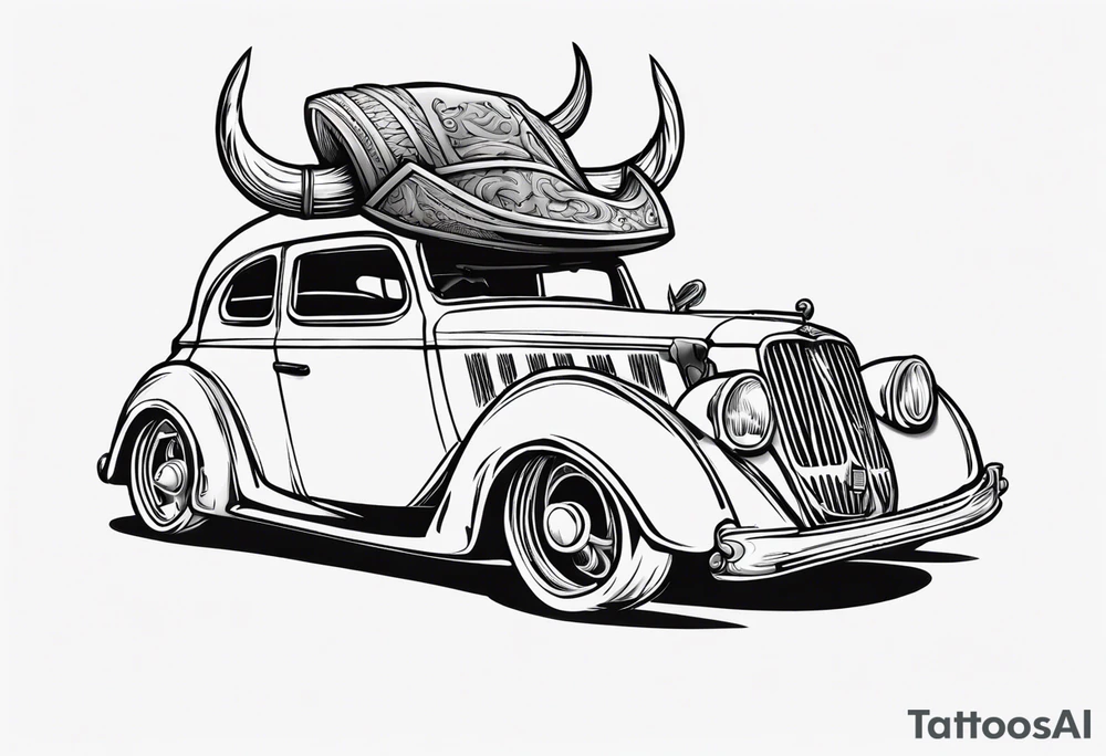 Viking hat on roof of car tattoo idea