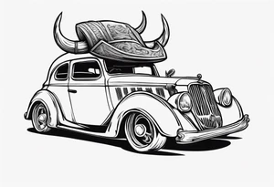 Viking hat on roof of car tattoo idea