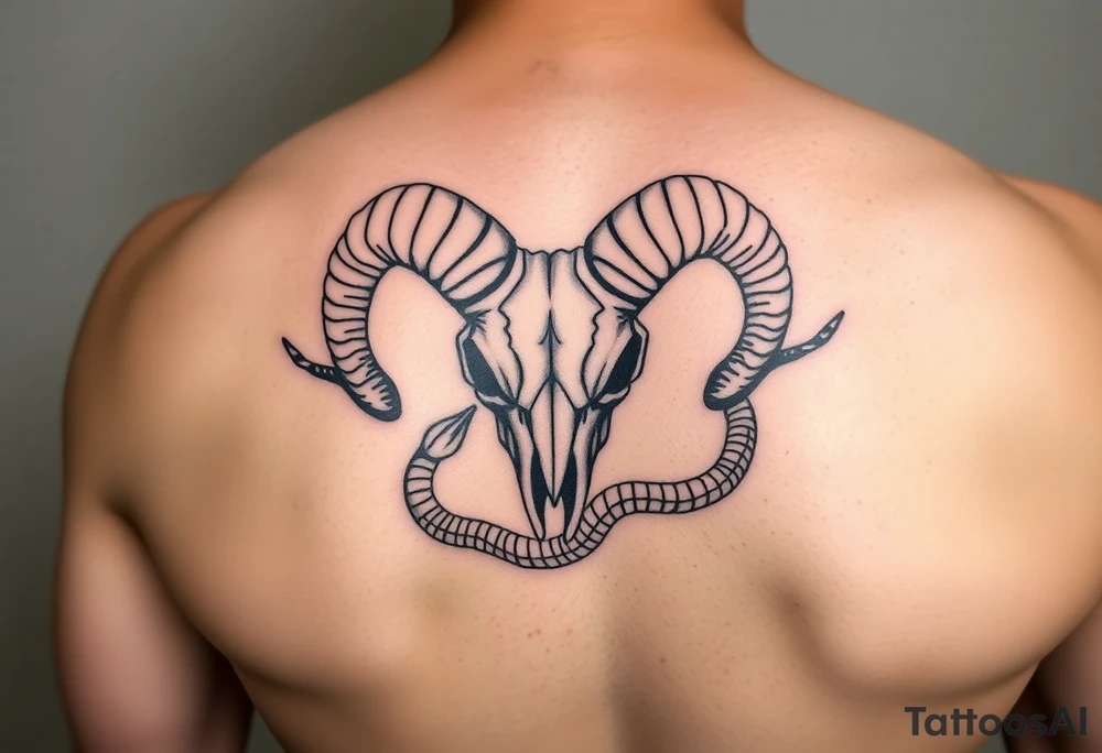 Ram skull with snake wrapping around tattoo idea