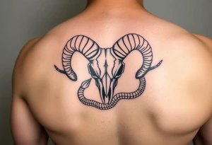 Ram skull with snake wrapping around tattoo idea