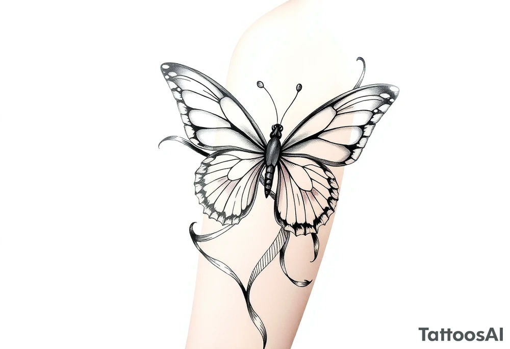 ethereal butterfly with flowing silk ribbons in moonlight tattoo idea