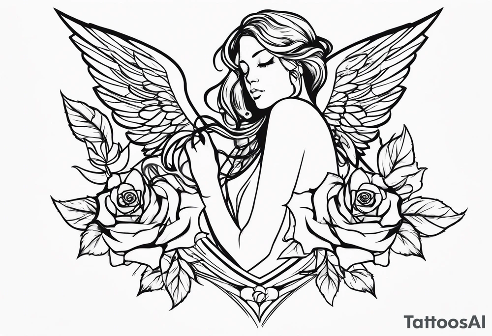 Angel, roses, name MARTINA tattoo idea