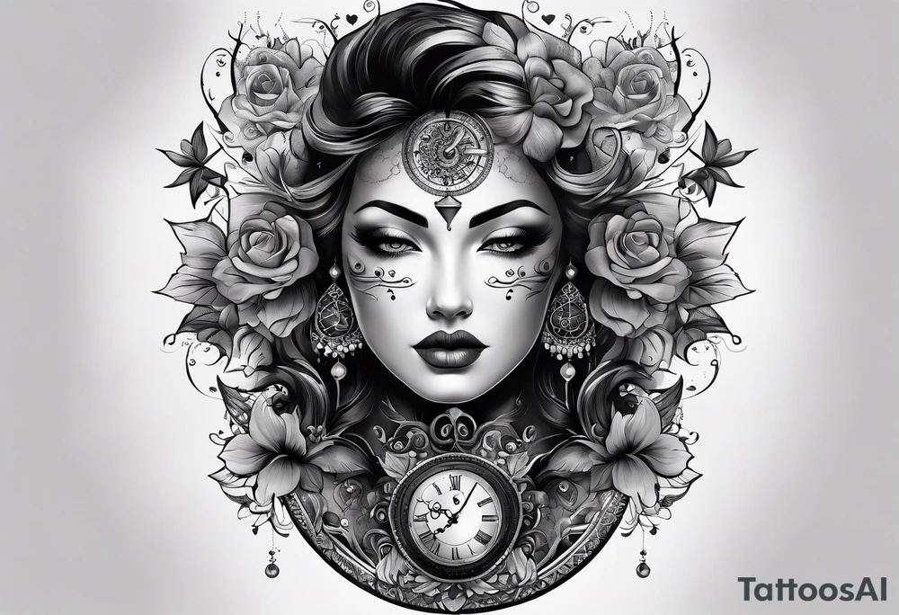 sleeve tattoo to contain the symbols family , love, health, time, money , happines tattoo idea